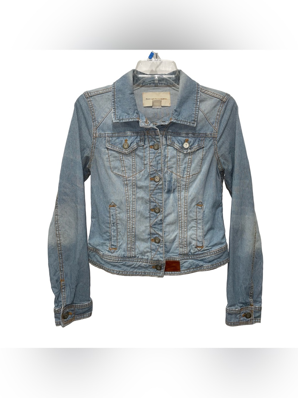 Anthropologie Pilcro Denim Jacket Lightwash Pin Stripe Downtown Rockabilly Sz S